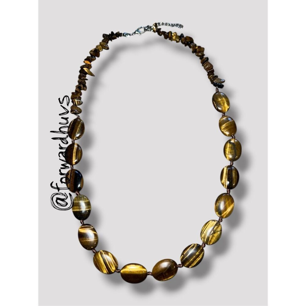Tiger’s Eye Beaded Necklace Oval Stones & Chips
